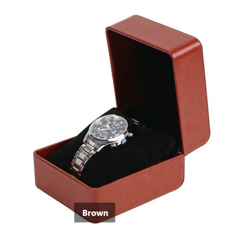 Black PU Leather Watch Box – Single Display Case with Pillow for Men