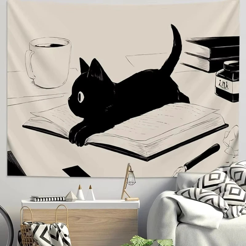 Black Cat Teacup Wall Hanging – Decorative Art for Bedroom Living Room Decor