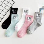 Cute Expression Print Mid Tube Socks – Comfy Cotton Hosiery for Women