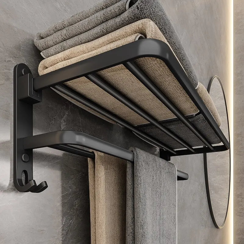 Matte Black Aluminum Towel Rack – 50cm Wall Mounted Holder with Hook