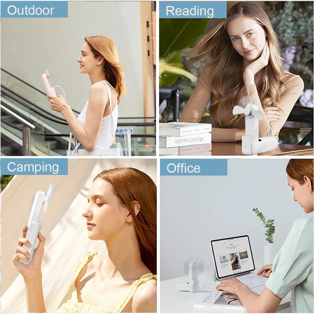 Portable Handheld Cooling Fan – USB Rechargeable Power Bank for Travel