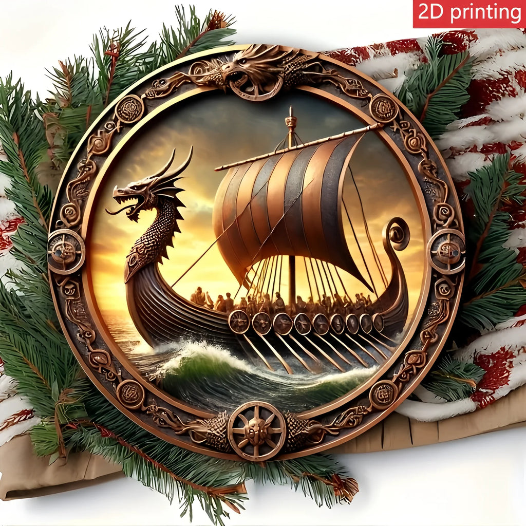 Viking Longship Wooden Wall Art – 8 Inch Nordic Decor for Home and Bar
