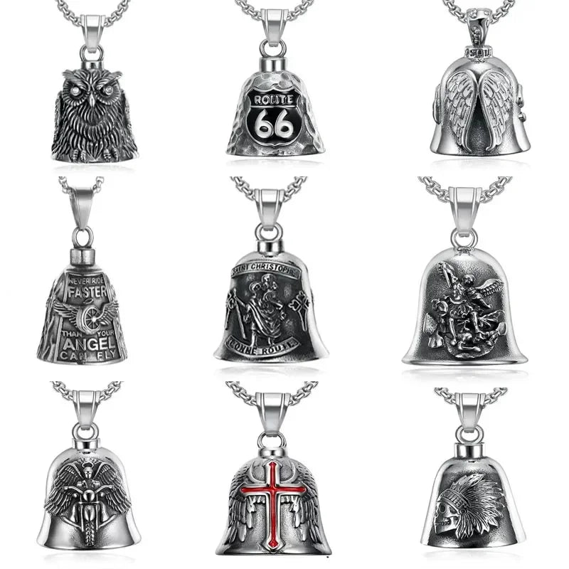 Vintage Jesus Cross Bell Pendant – Religious Biker Necklace for Men