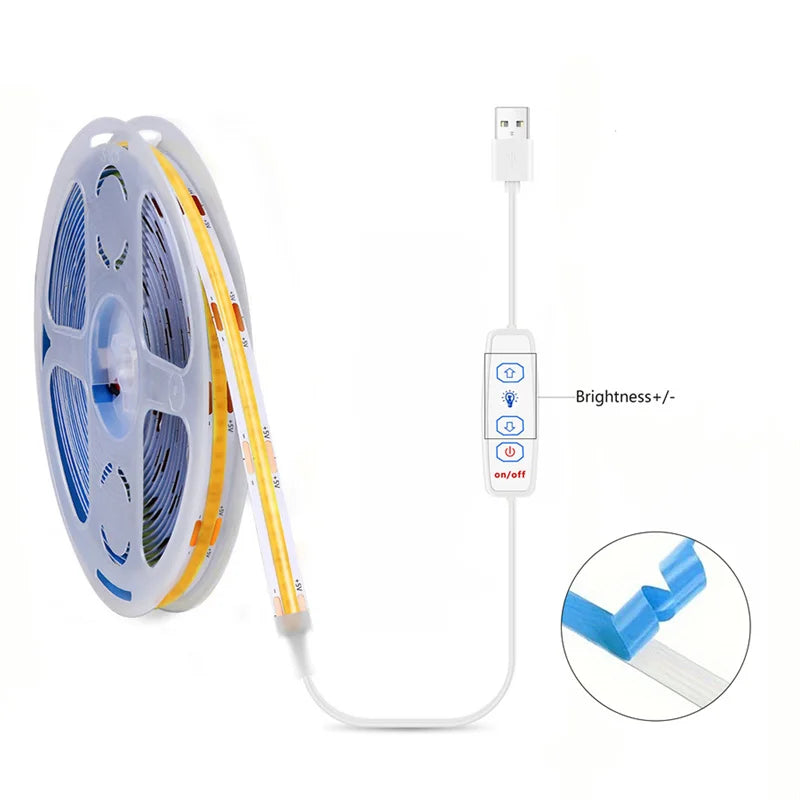 USB COB LED Strip Light – Dimmable Flexible Tape for TV Backlight Room Decor