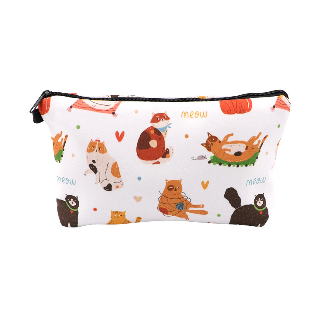 Large Animal Makeup Bag – Flamingo Cat Print Organizer for Travel Cosmetics