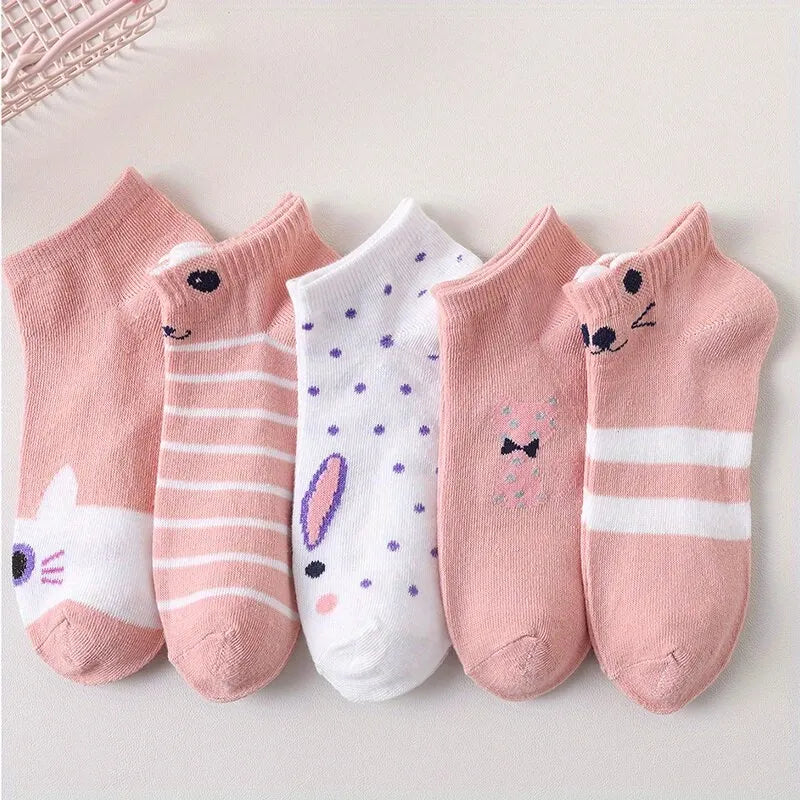Cute Cartoon Cat Crew Socks – Decorative Kitten Ankle Hosiery for Women