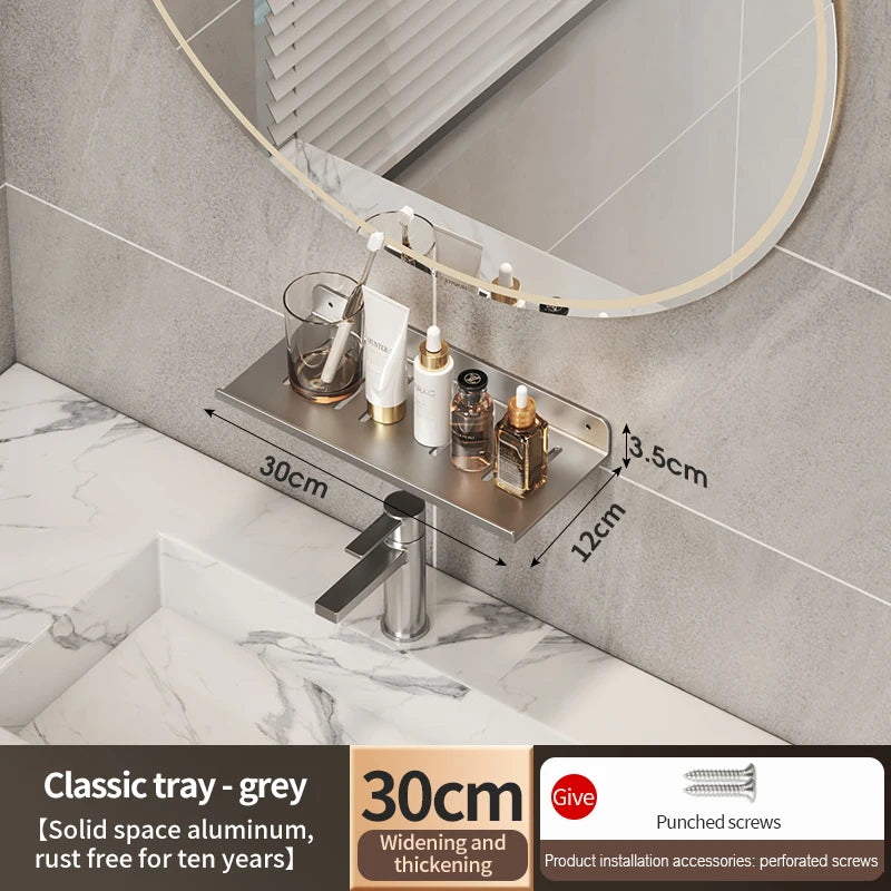 Aluminum Bathroom Wall Shelf – Punch-Free Storage for Kitchen and Toilet