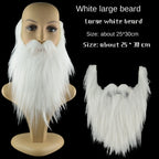 Large white fake beard for costumes, displayed on mannequin and separately, 25x30 cm size