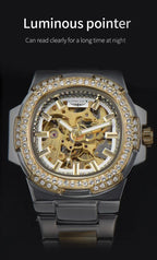 Skeleton Automatic Watch – Luxury Stainless Steel Diamond for Men
