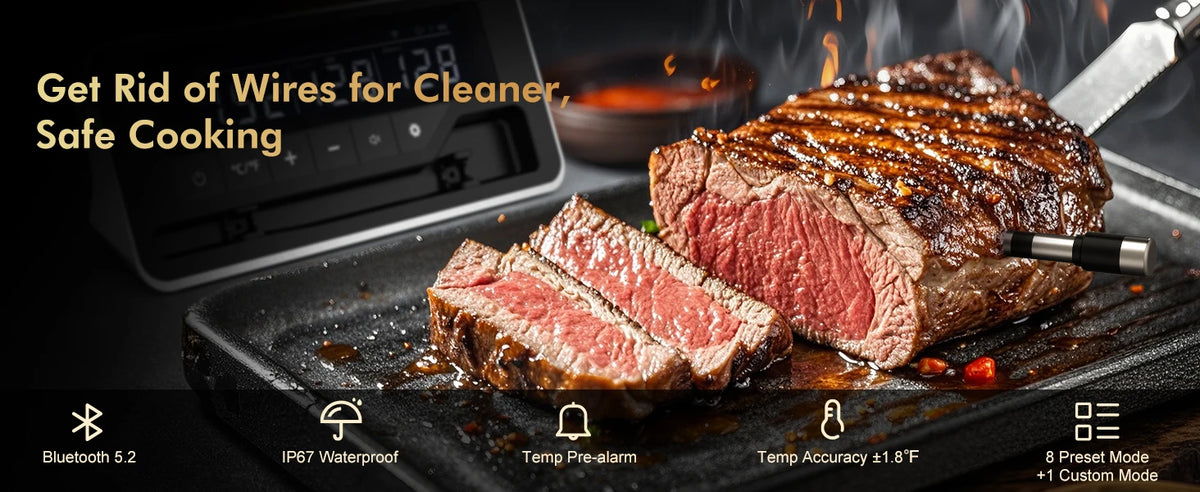 Wireless Meat Thermometer – Bluetooth Digital Probe for BBQ Smoker and Oven