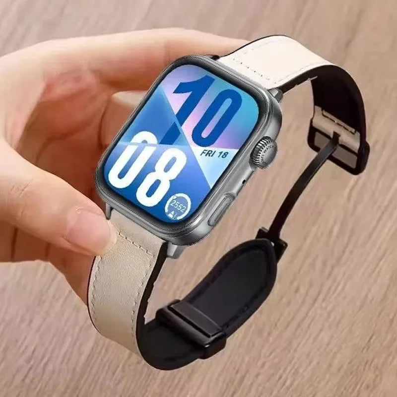 Leather Silicone Hybrid Strap – Breathable Magnetic Band for Huawei Watch Fit