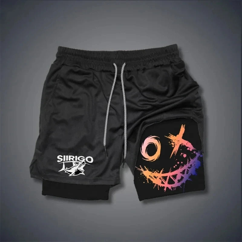 Smiling Face Fitness Shorts – 2-in-1 Quick-Dry Athletic Wear for Gym Training