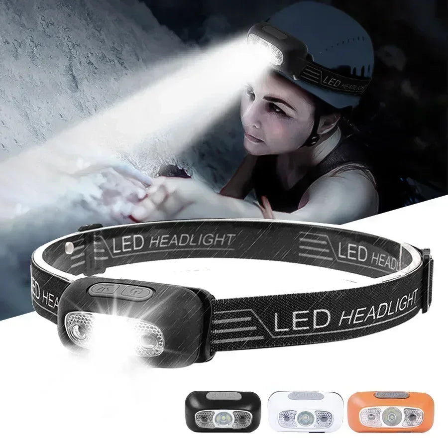 USB Rechargeable LED Headlamp – Motion Sensor Flashlight for Outdoor Camping