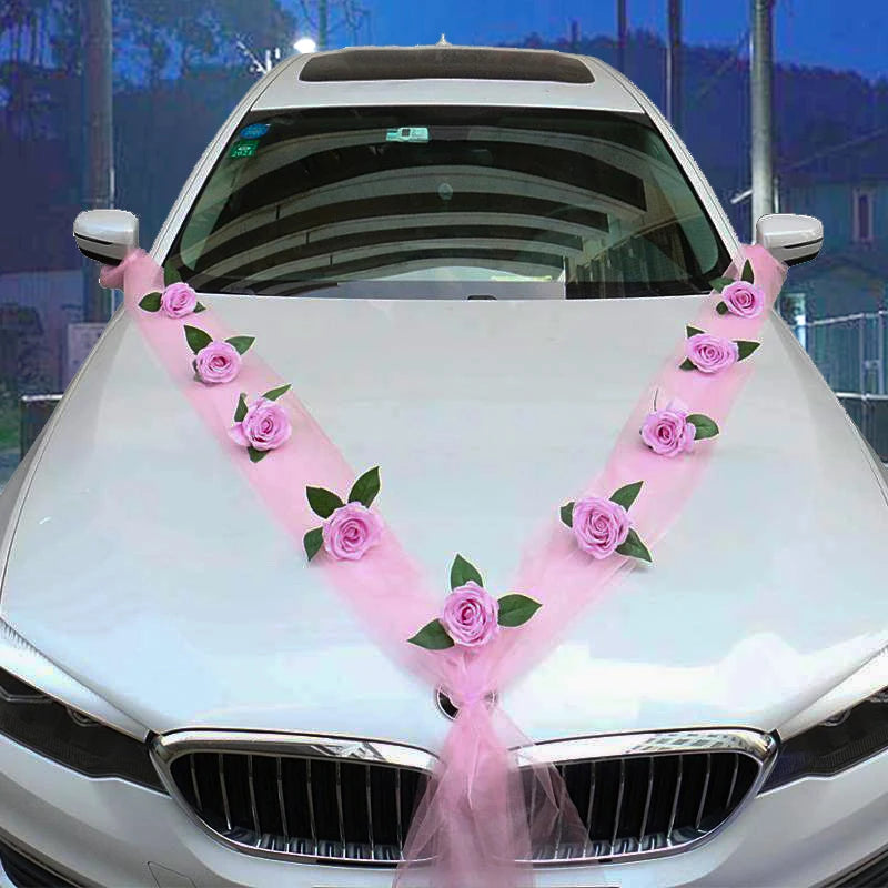Wedding Car Decoration Kit – Floral Ribbon Set for Bridal Vehicle Layout