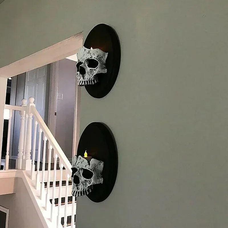 Gothic Skeleton Candlestick Pendant – Resin Wall Art for Home Decor
