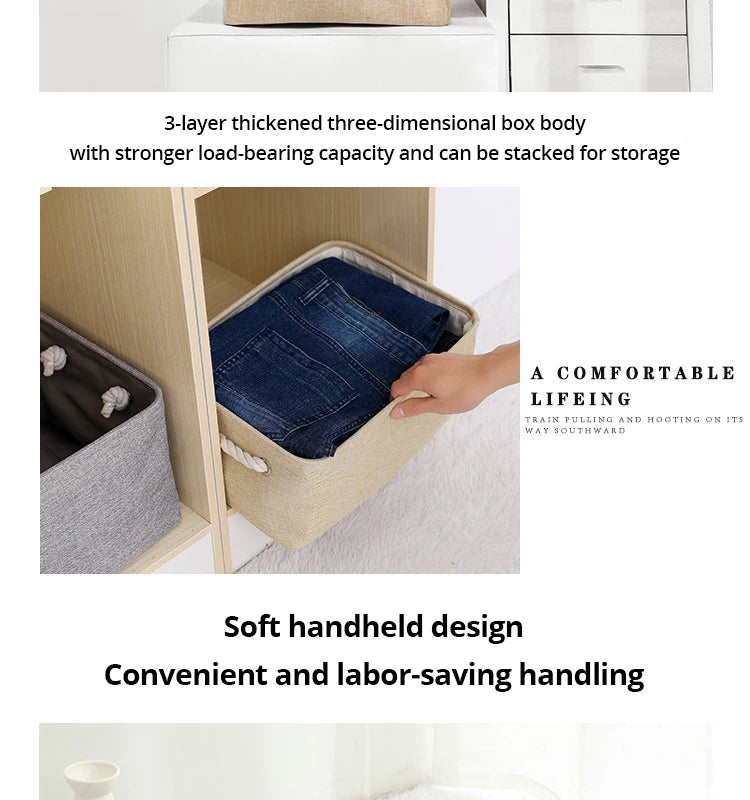 Linen Folding Storage Basket – Fabric Organizer for Wardrobe and Laundry