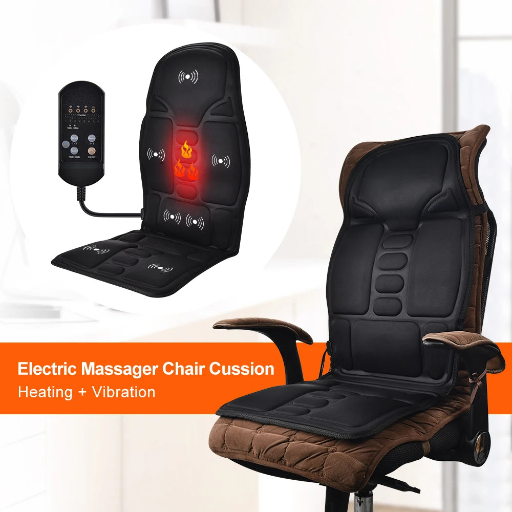 Heated Back Massage Cushion – Infrared Vibrating Mat for Home Office and Car