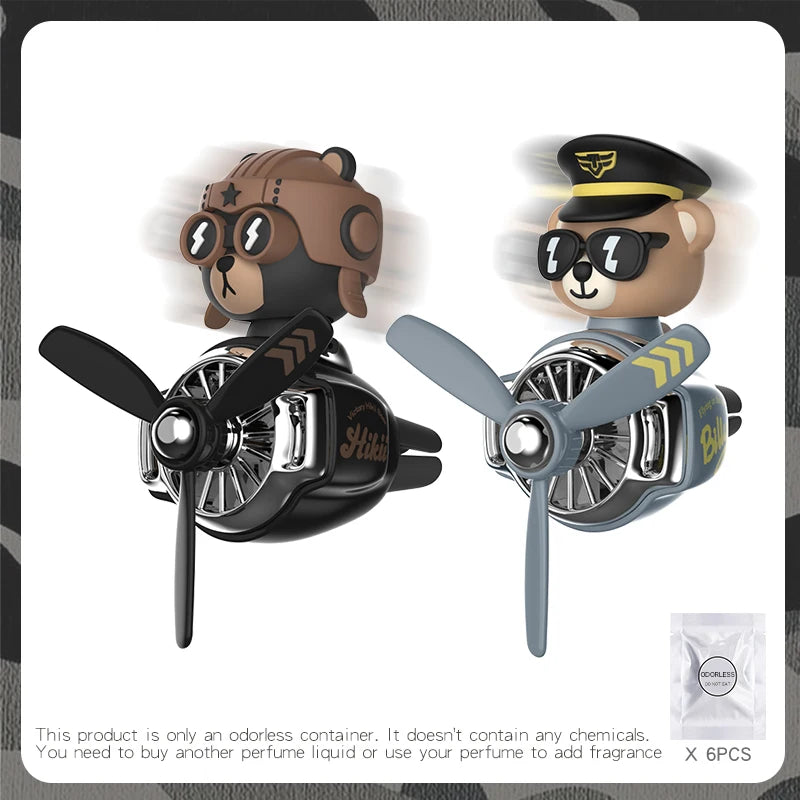 Pilot Bear Car Air Freshener – Cartoon Vent Clip for Interior Decoration