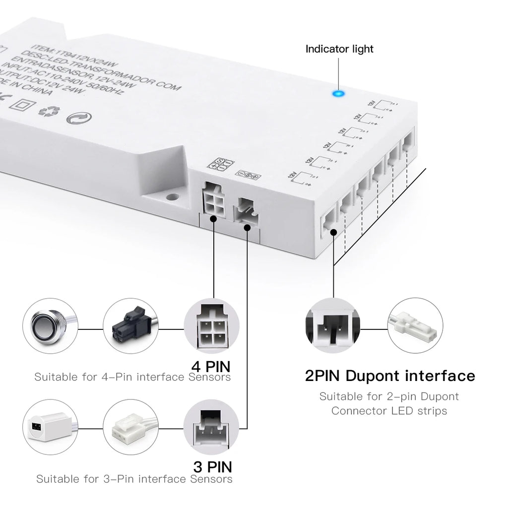 LED Transformer Power Adapter – Multi-Port Driver for Cabinet Lighting