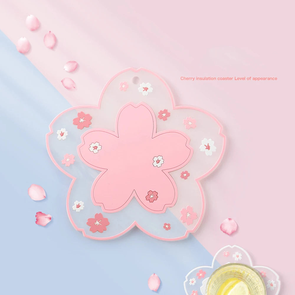 Sakura Cherry Blossom Coaster – Silicone Heat Insulation Mat for Tea Mugs