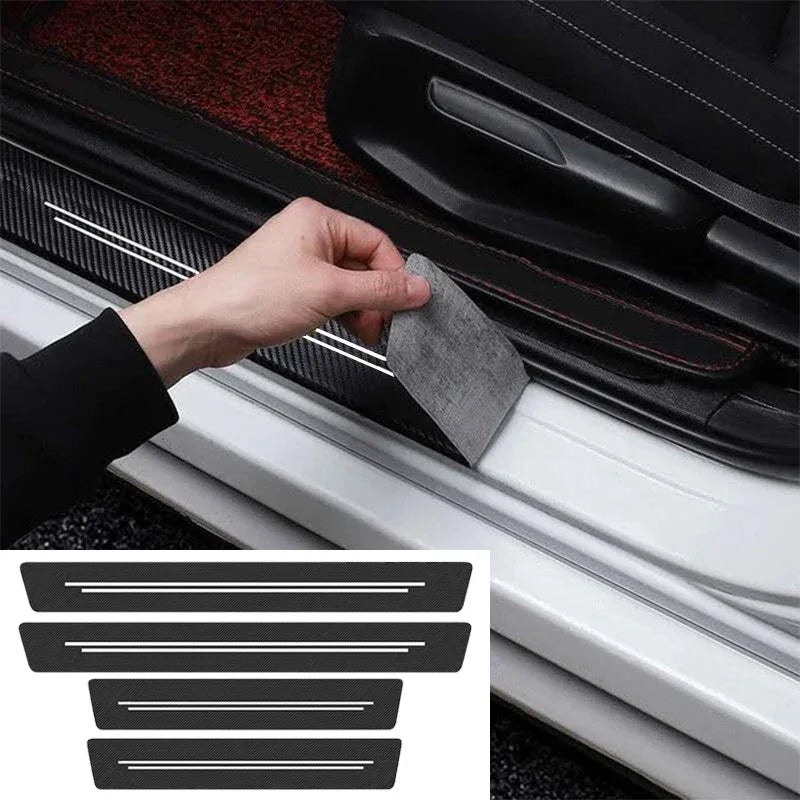 Carbon Fiber Door Sill Guards – Protective Adhesive Strips for Car Styling