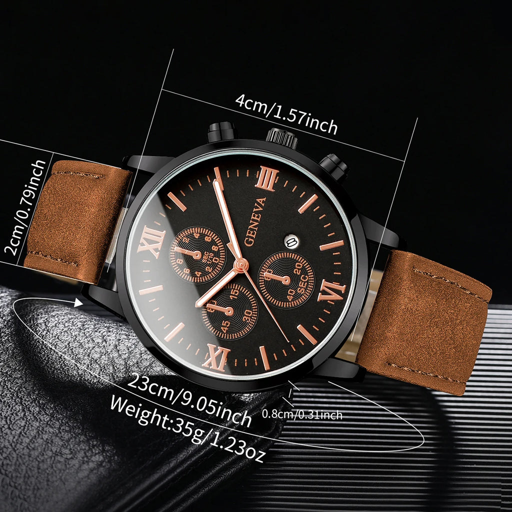 Leather Quartz Calendar Watch – Elegant Fashion Accessory for Men and Women