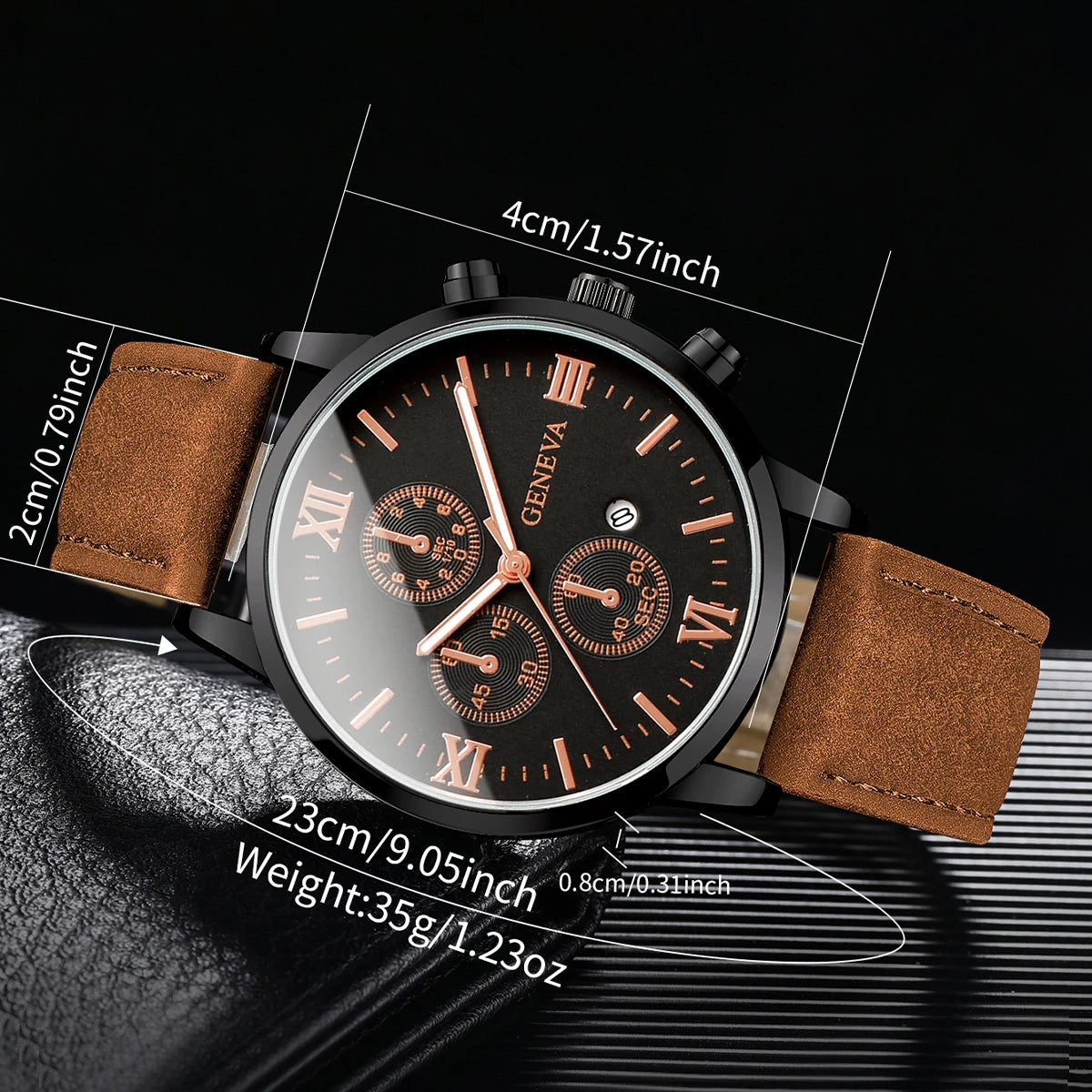 Leather Quartz Calendar Watch – Elegant Fashion Accessory for Men and Women