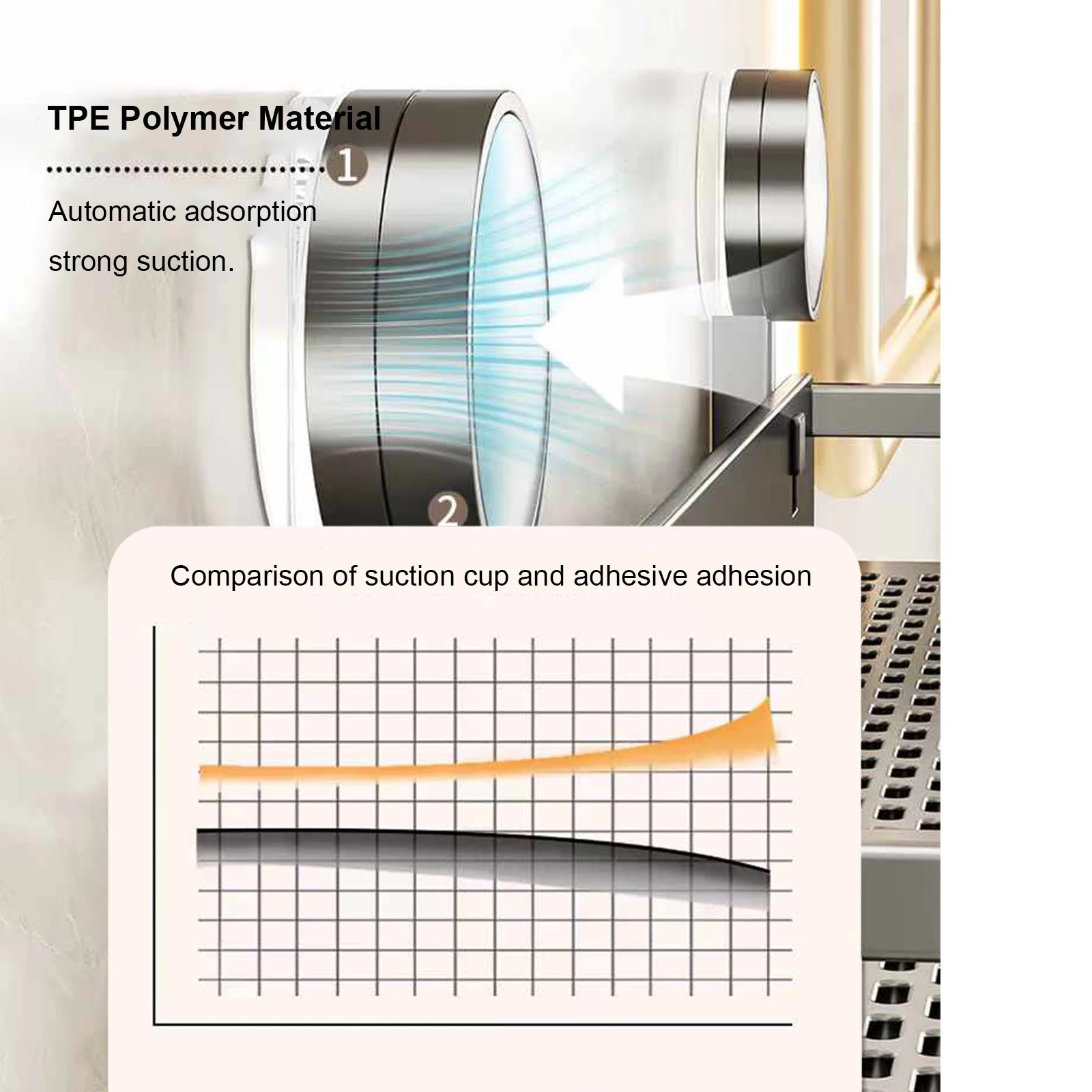 Aluminum Bathroom Shelf – No-Drill Suction Cup Organizer for Toilet Wall