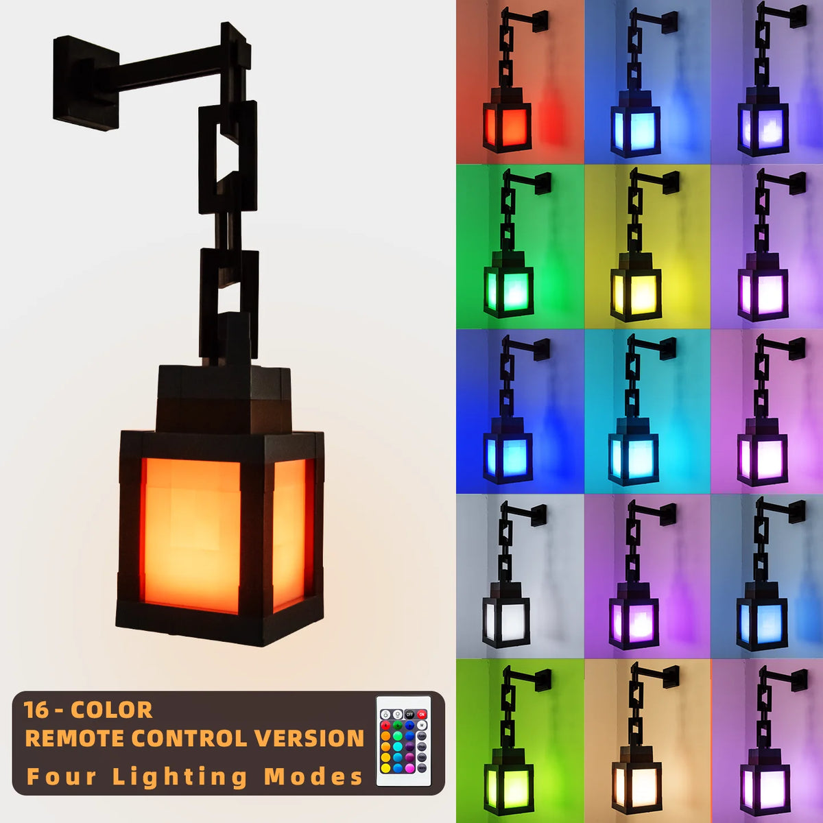 Pixel Style LED Lantern – 16 Color Portable Light for Home Decoration