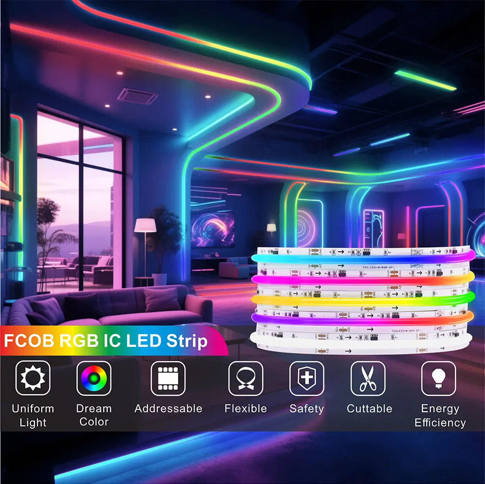 Addressable RGB LED Strip – Programmable WS2811 COB Light for Home Decor