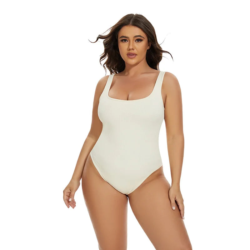 Ribbed Tummy Control Jumpsuit – Open Crotch Shapewear for Daily Compression