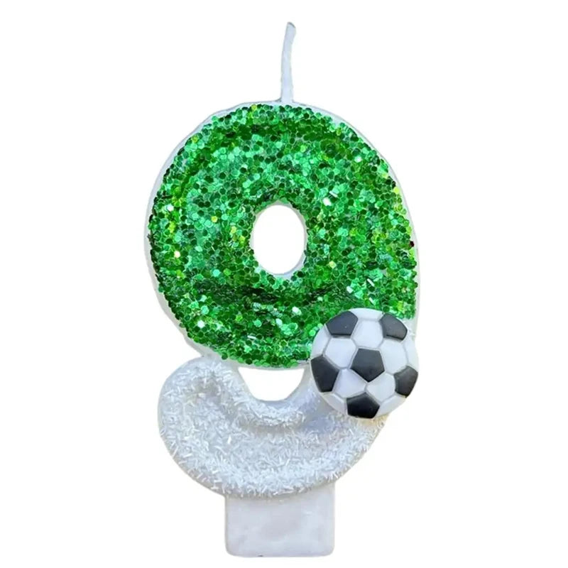 Soccer Number Birthday Candles – Green Glitter Cake Toppers for Kids Parties