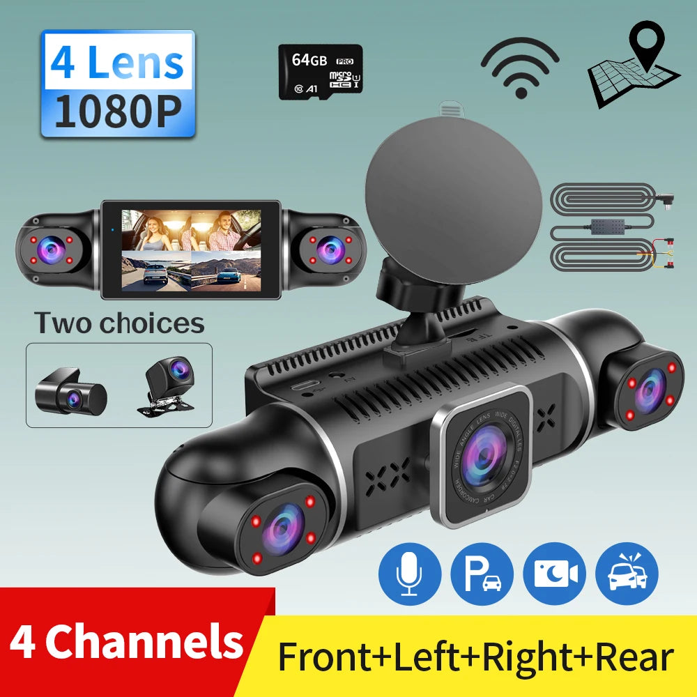 4-Lens 360 Dash Cam – HD WiFi GPS Car Recorder for 24h Parking Monitoring