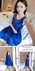 Ice Silk Sleep Dress – Plus Size Women's Tank Nightgown for Summer Housewear