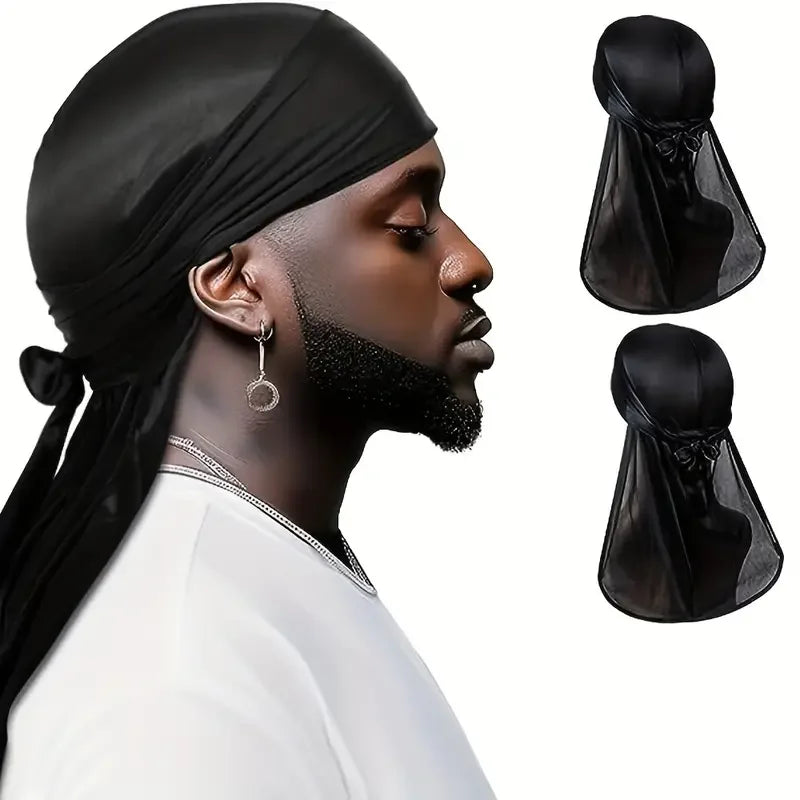 Silky Long Tail Durag – Satin Wave Cap for Men and Women Hair Styling