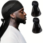 Silky Long Tail Durag – Satin Wave Cap for Men and Women Hair Styling