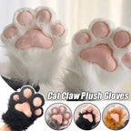 Fluffy cat paw plush gloves in white, black, grey, and brown color options.