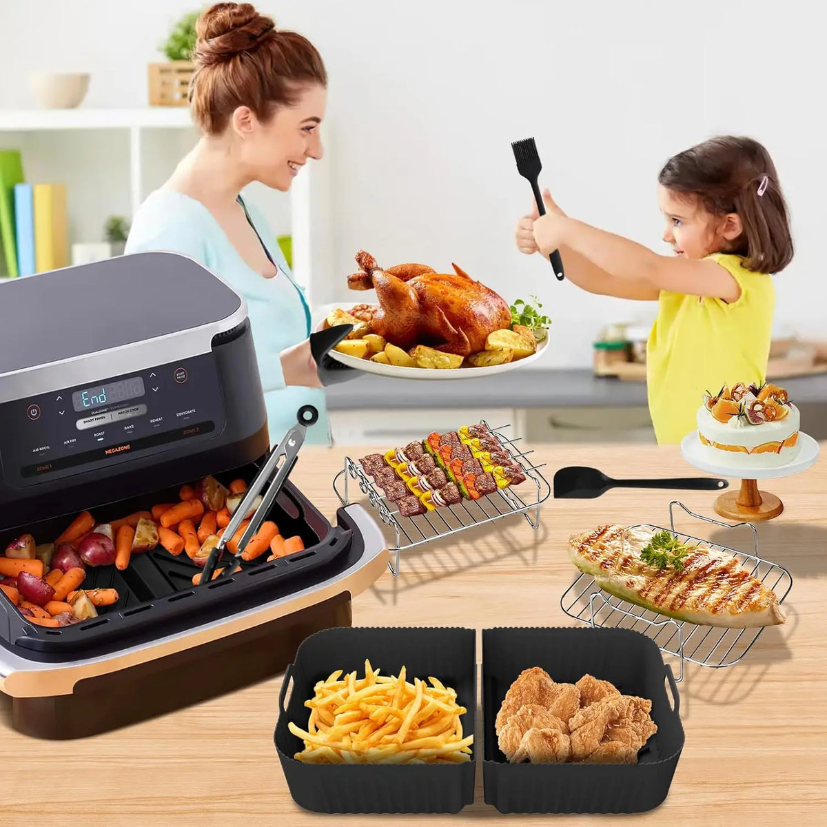 Reusable Silicone Air Fryer Tray – Non-Stick Baking Basket for Ninja Foodi