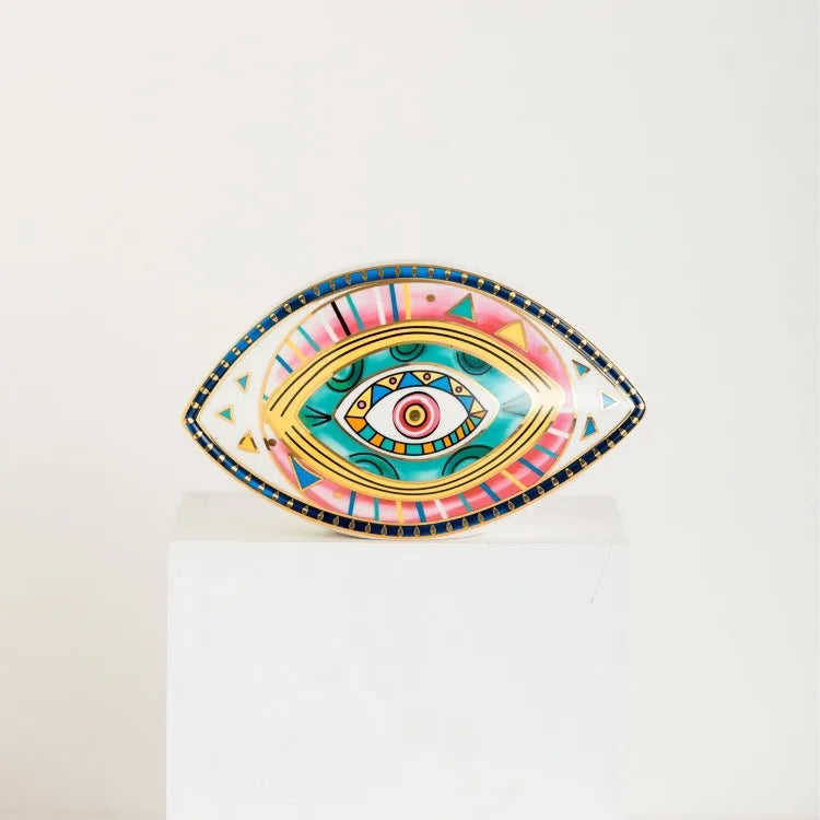 Ceramic Evil Eye Figurine – Lucky Amulet Ornament for Home Living Room Decor