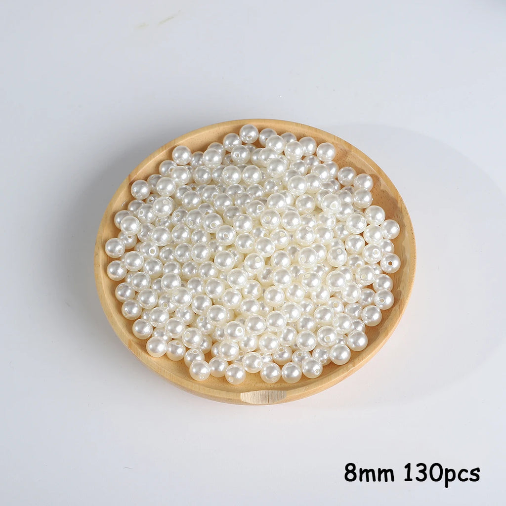 Beige ABS Imitation Pearl Beads – 3-20mm Round Spacer for Jewelry DIY Crafting