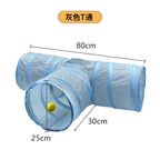 Collapsible Grey Cat Tunnel – Interactive Crinkle Toy for Pet Playtime