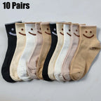 Cute Expression Print Mid Tube Socks – Comfy Cotton Hosiery for Women