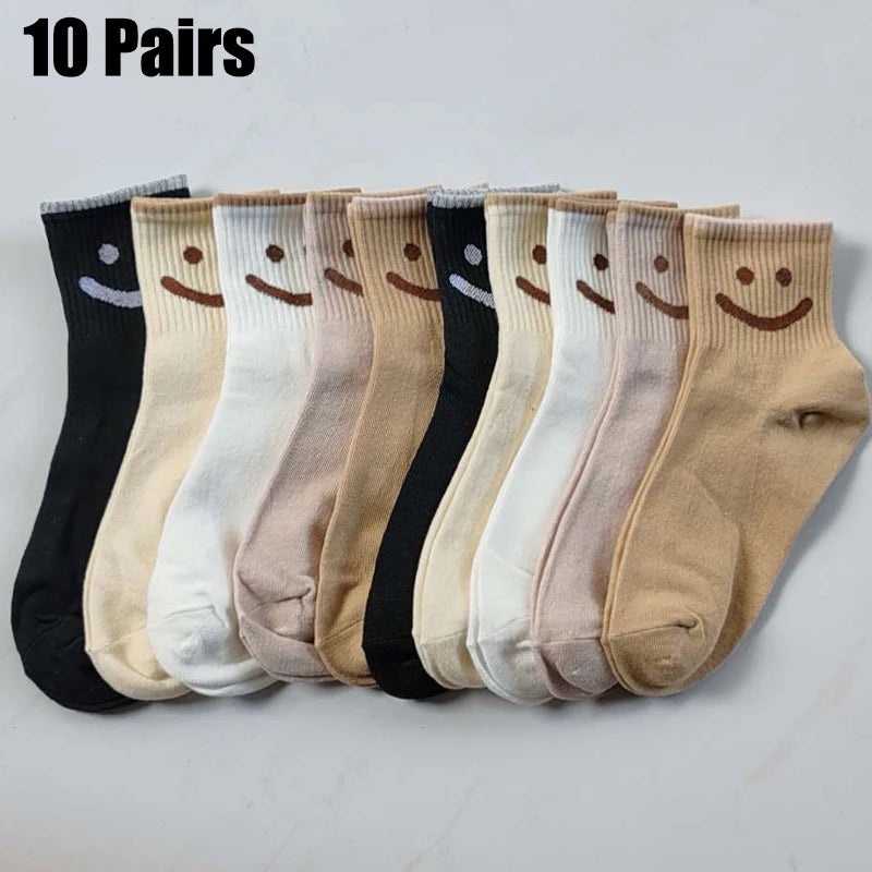 Cute Expression Print Mid Tube Socks – Comfy Cotton Hosiery for Women