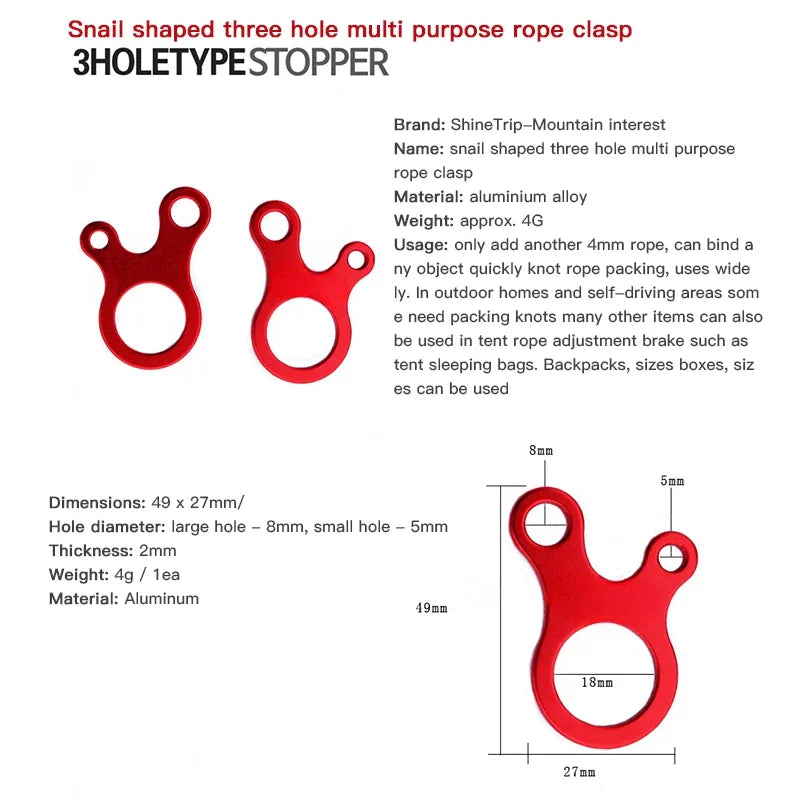 3-Hole Tent Rope Adjusters – Anti-Slip Snail Buckles for Outdoor Camping