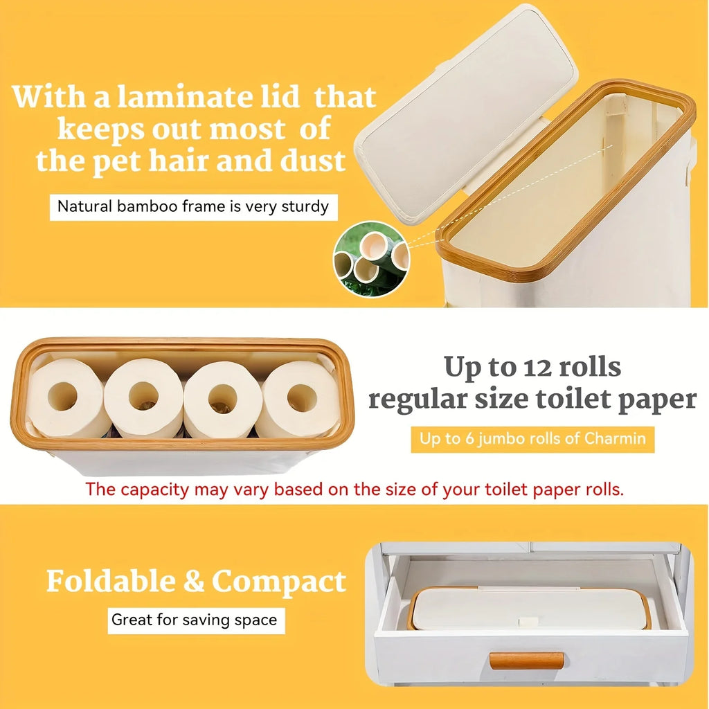Bamboo Toilet Paper Holder – Enclosed Tissue Storage Box for Bathroom Organizer