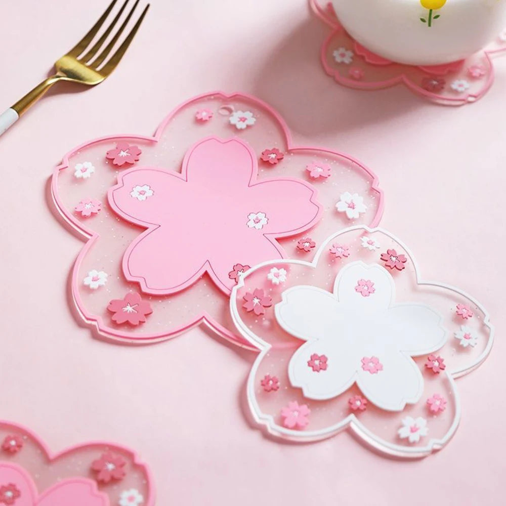 Sakura Cherry Blossom Coaster – Silicone Heat Insulation Mat for Tea Mugs