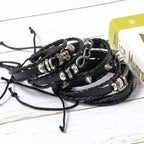 Braided Punk Leather Bracelet Set – Metal Bead Wristbands for Gothic Jewelry