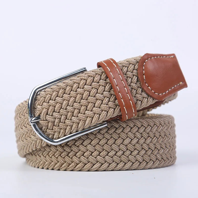 Woven Elastic Canvas Belt – Stretch Braided Buckle Strap for Casual Jeans