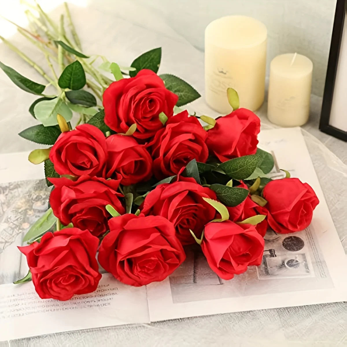 Realistic Artificial Rose Bouquet – Silk Floral Arrangements for Home Decor