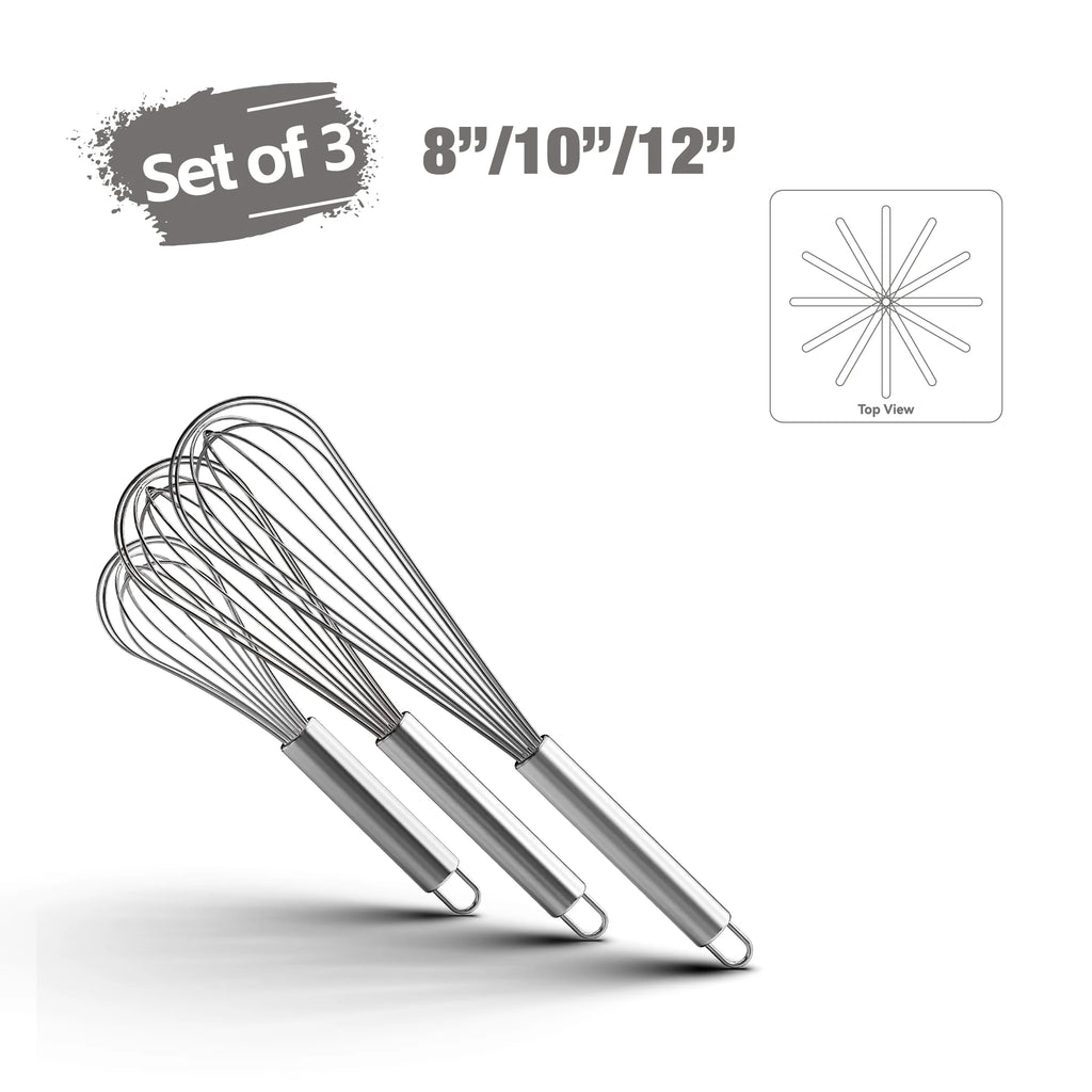 Stainless Steel Balloon Whisk – 8 10 12 Inch Wire Beater for Kitchen Cooking